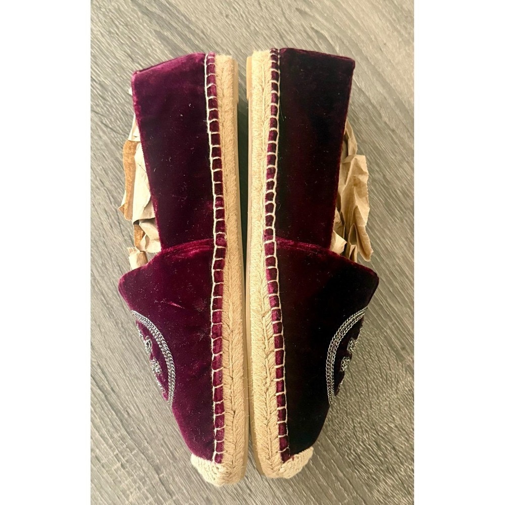 Tory Burch Poppy Metallic Logo Velvet Espadrilles Burgundy Wine 10.5M 5585 - Picture 11 of 16